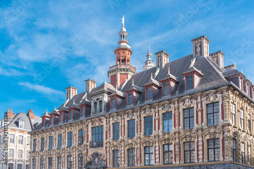 Lille, typical buildings in the center, beautiful town in the north of France 
