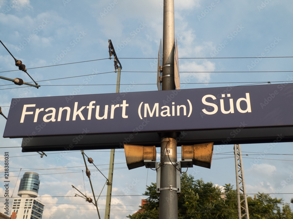 Frankfurt (Main) Süd railway station sign. Frankfurt South station or