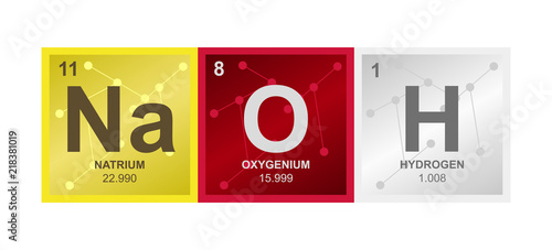 Vector symbol of NaOH Sodium hydroxide or lye molecule on the background from connected molecules
