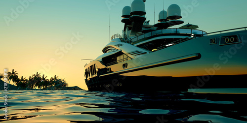 Extremely detailed and realistic high resolution 3d illustration of a luxury Mega Yacht. photo