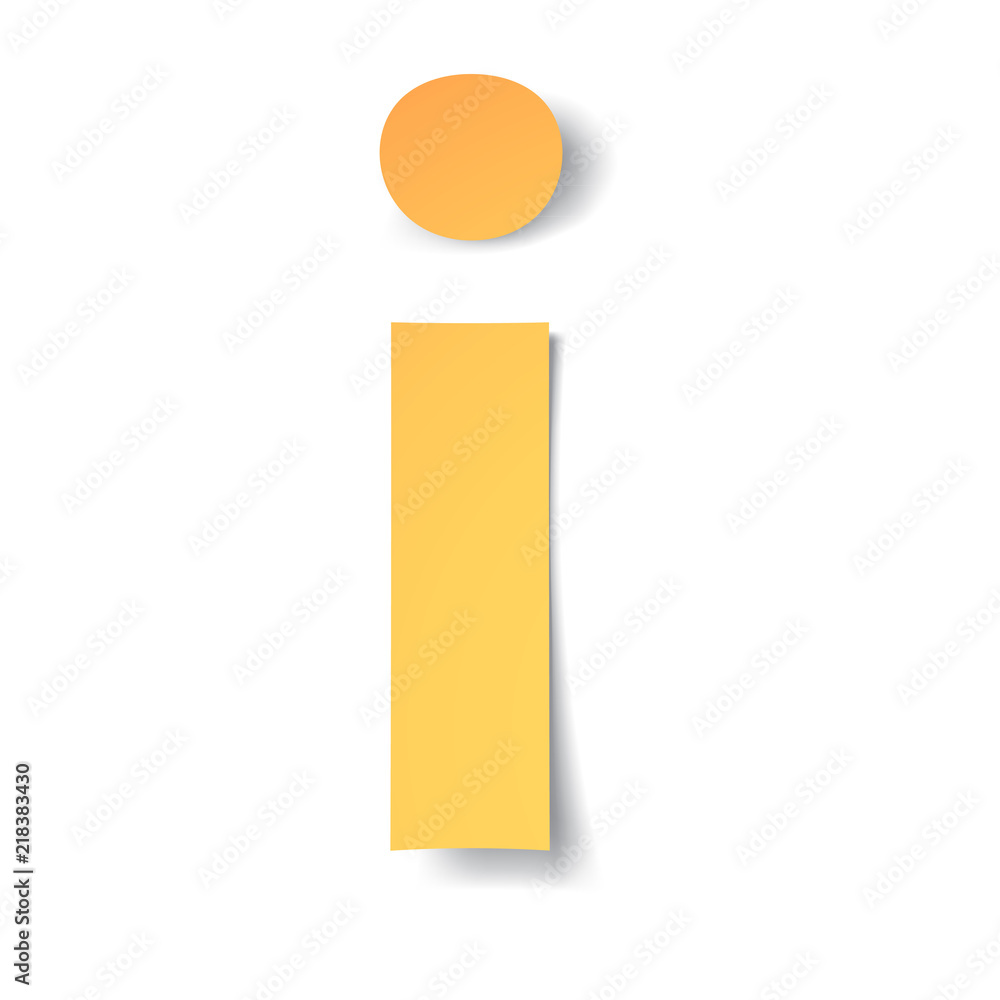 yellow-gold letter I carved from paper with soft shadow.Vector