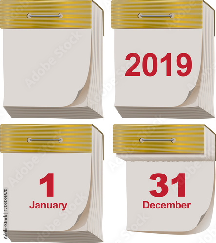 Set new and old tear-off calendar 2019 year