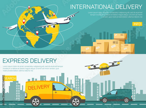 International delivery. Business Logistics concept, Global business connection technology interface global partner connection. Horizontal background banners webpage design vector illustration