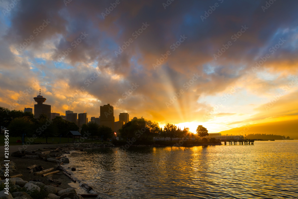 Sunset over Vancouver BC at Crab Park in Canada
