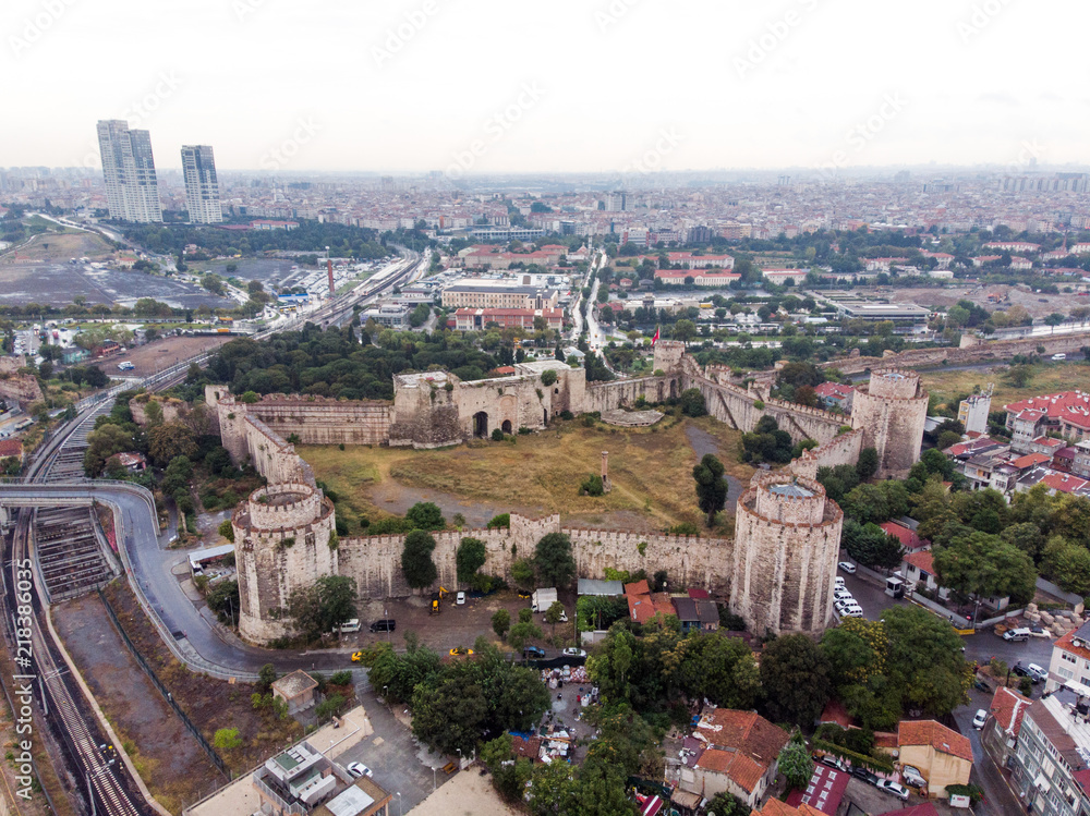 Aerial Drone View of Yedikule Fortress in Istanbul / Turkey