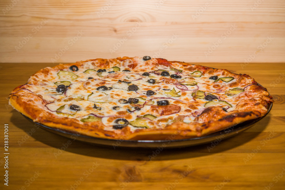 Very tasty fresh pizza from the pizzeria. Various fillings