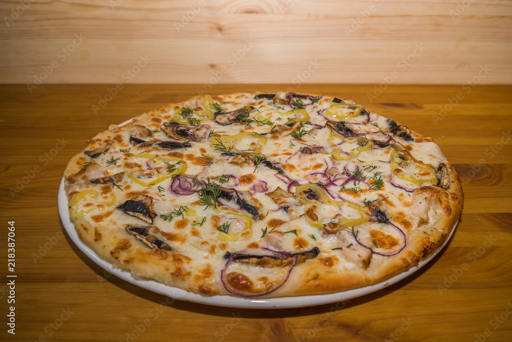 Very tasty fresh pizza from the pizzeria. Various fillings