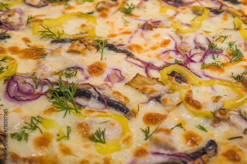 Obraz na płótnie Very tasty fresh pizza from the pizzeria. Various fillings w salonie