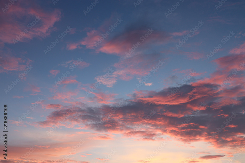 Sunset sky and clouds pastel pink color beautiful in the nature background