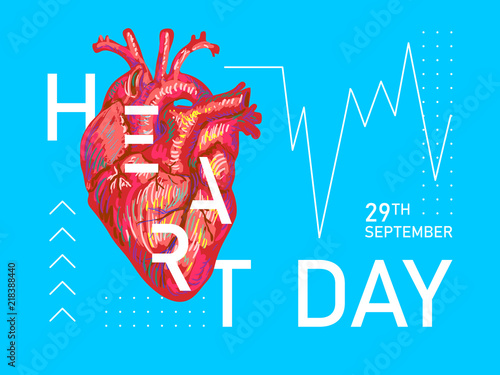 World heart day. Red heart design. Health care concept. Vector illustration. Medical awareness day concept. World Heart Day background