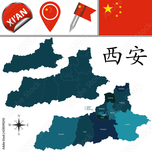 Map of Xian, China with Divisions photo