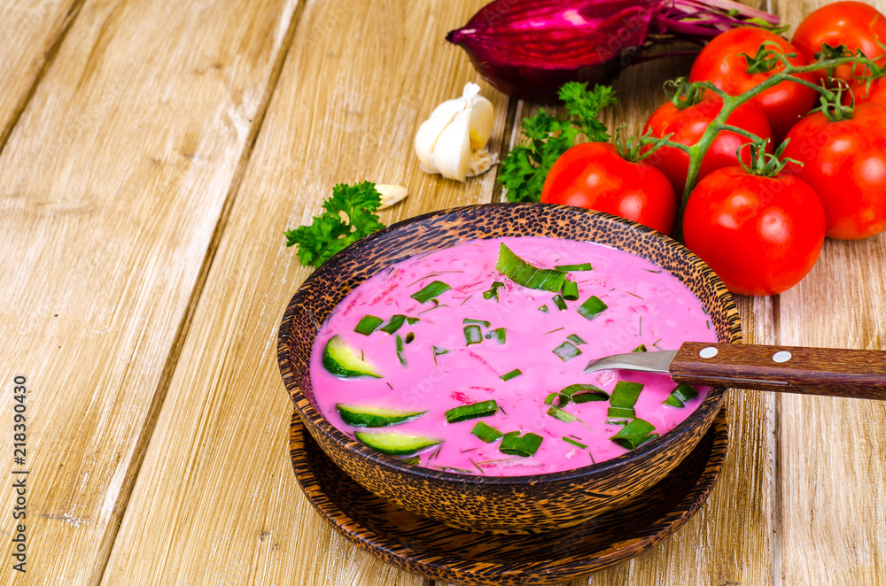 Vegetarian beet soup with green onions Vegetarian beet soup with green onions