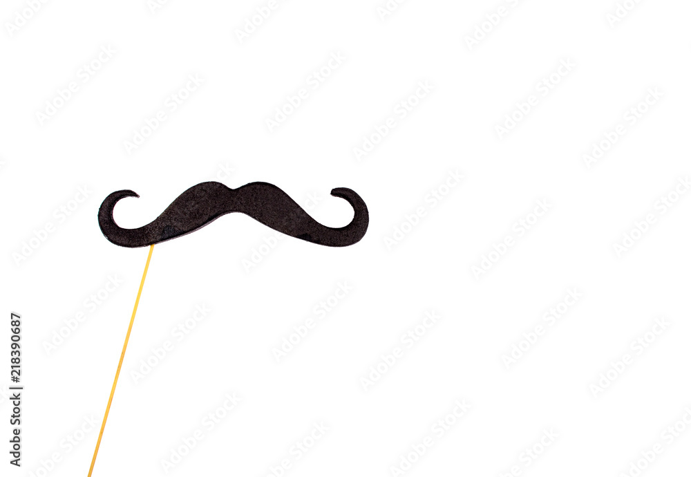 Moustache on a stick (isolated on white, copy space on the right), minimal concept Moustache on a stick (isolated on white, copy space on the right), minimal concept