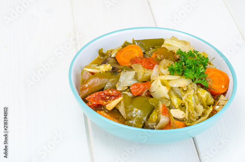 Stewed seasonal vegetables in bowl