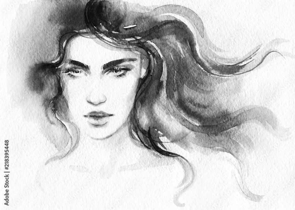 Fototapeta premium beautiful woman. fashion illustration. watercolor painting
