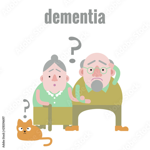 Elderly man and woman with dementia in confused state of mind, their domestic cat is upset too © akini