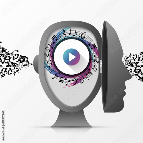 Human brain. Creative mind. Music concept. Genius. Vector