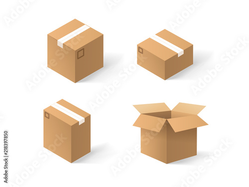 Different craft boxes vector set isolated on white background