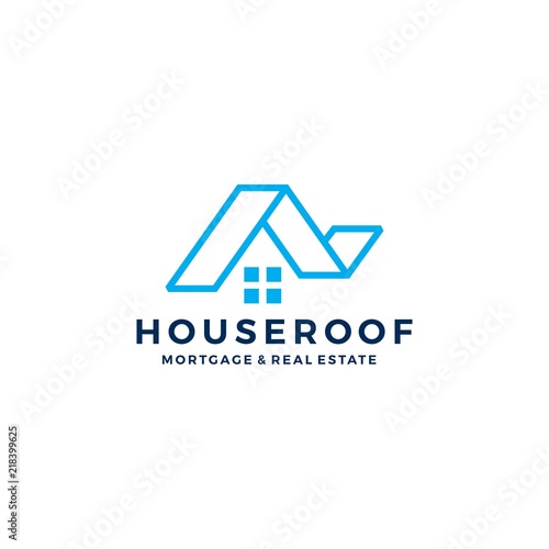house home roof mortgage real estate ribbon logo style vector icon