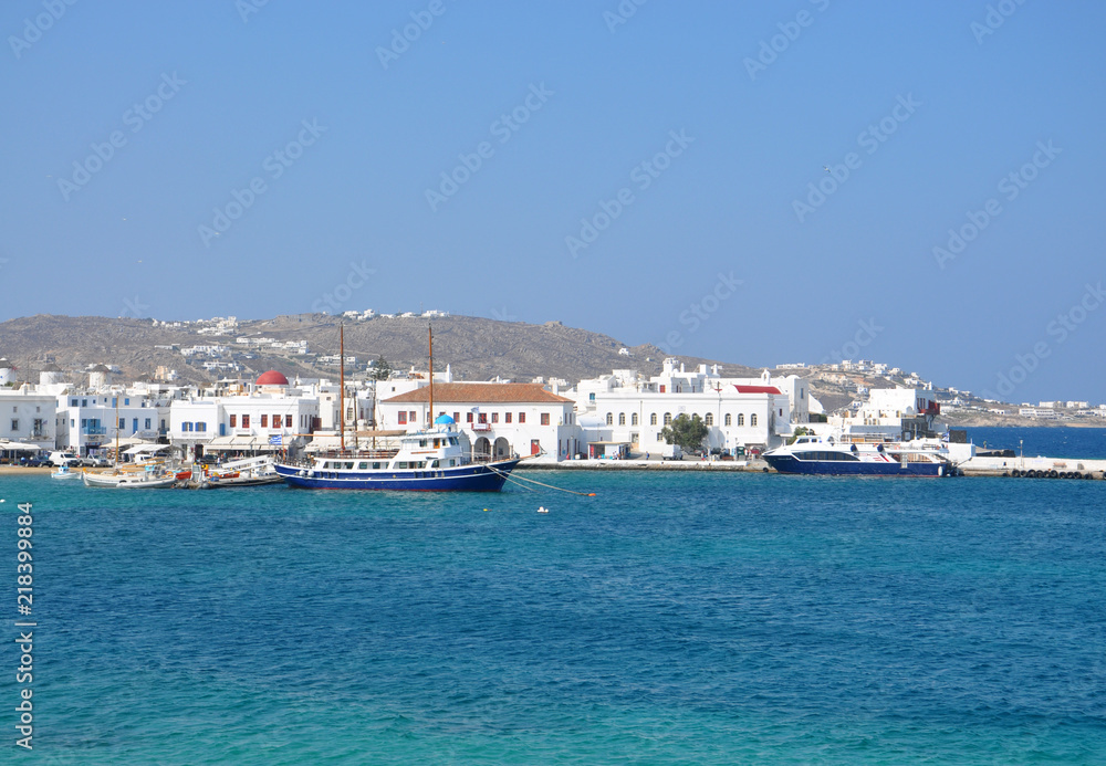 Mykonos sea and city view
