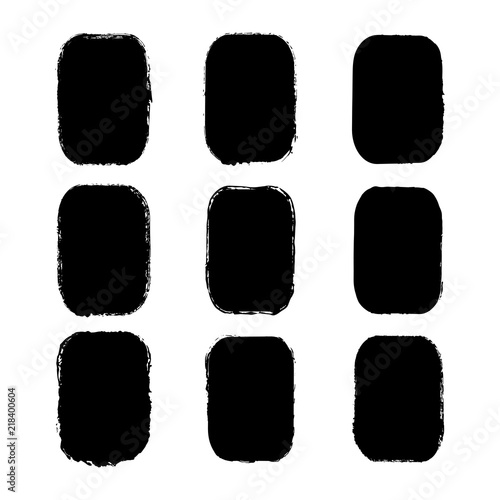 Vector collection of ink-drawn rectangular grunge textural stickers with uneven rough edges