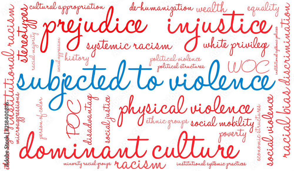 Subjected To Violence due to Racism Word Cloud on a white background. Subjected To Violence due to Racism Word Cloud on a white background.