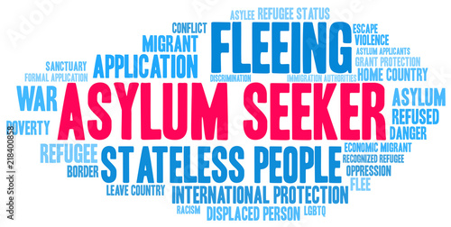 Asylum Seeker Word Cloud on a white background. 