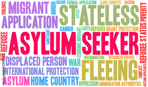 Asylum Seeker Word Cloud on a white background. 