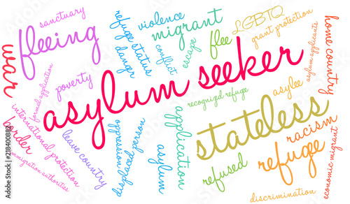 Asylum Seeker Word Cloud on a white background. 