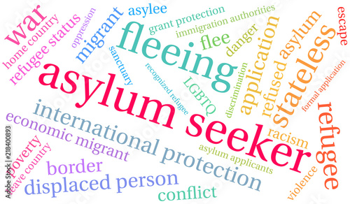 Asylum Seeker word cloud on a white background. 