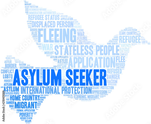 Asylum Seeker Word Cloud on a white background. 