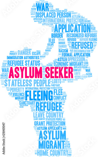 Asylum Seeker Word Cloud on a white background. 