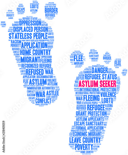 Asylum Seeker Word Cloud on a white background. 