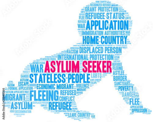 Asylum Seeker Word Cloud on a white background. 