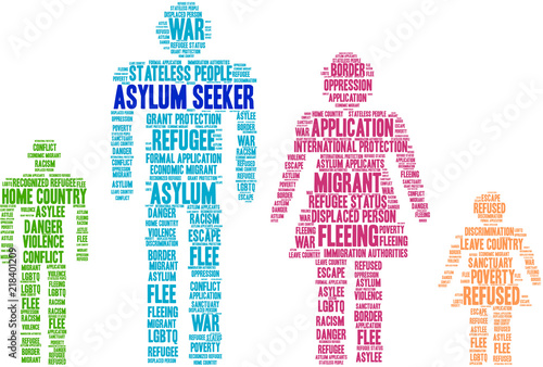 Asylum Seeker Word Cloud on a white background. 