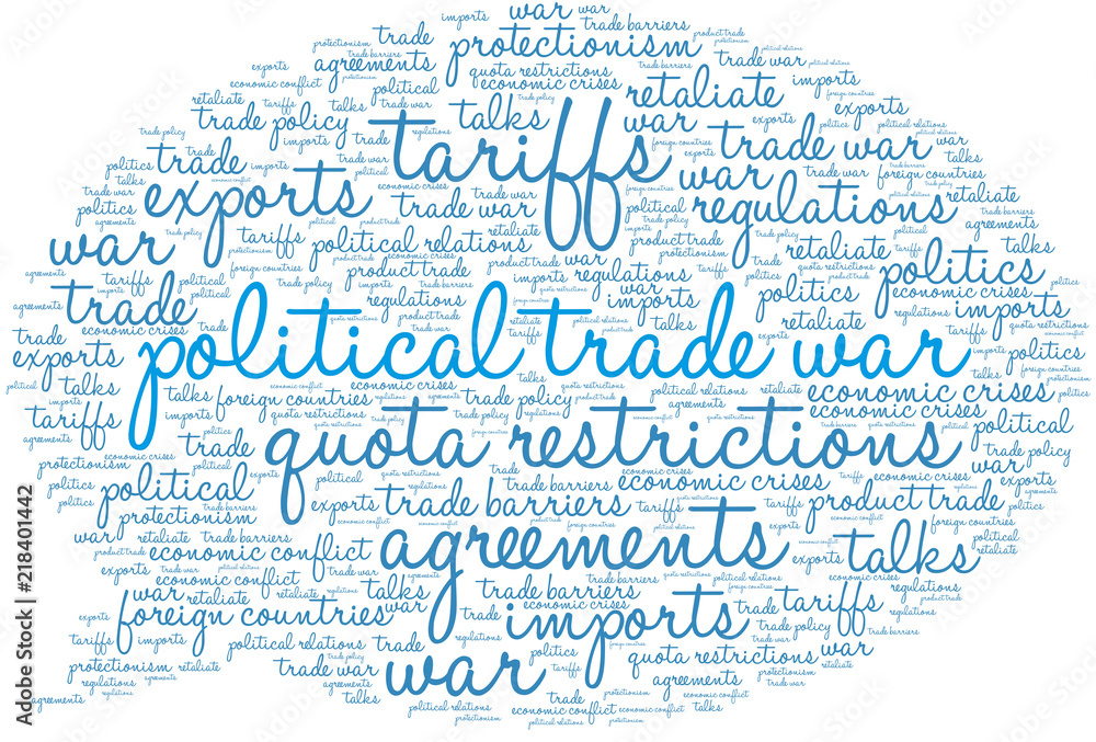 Political Trade War Word Cloud on a white background. 