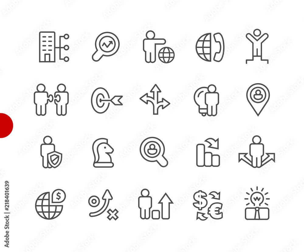 Business Strategy Icons // Red Point Series - Vector line icons for your digital or print projects. Business Strategy Icons // Red Point Series - Vector line icons for your digital or print projects.