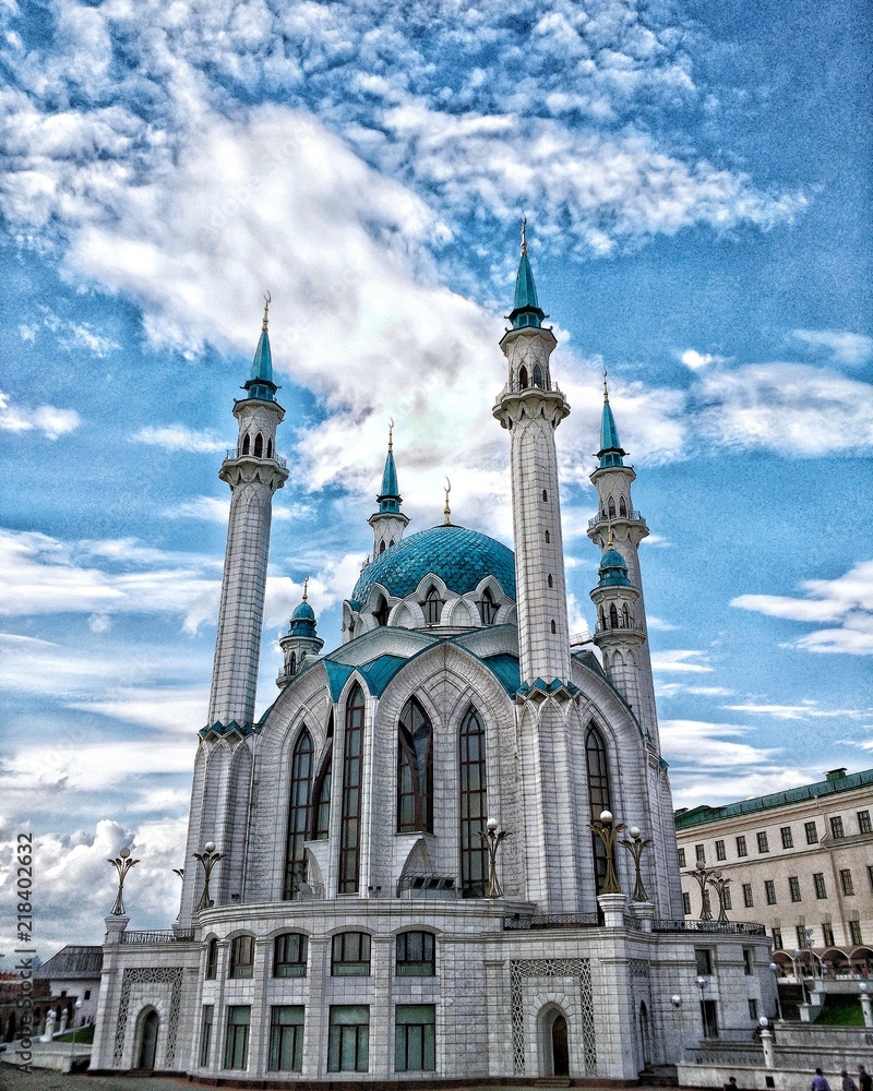The main attraction of Kazan is the famous Kul-Sharif on the background of a cloudy sky 