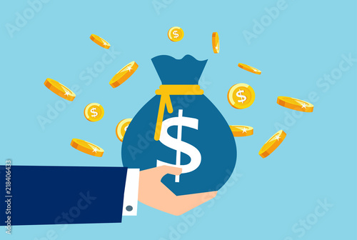 Vector of a bag of money in the hands of a businessman