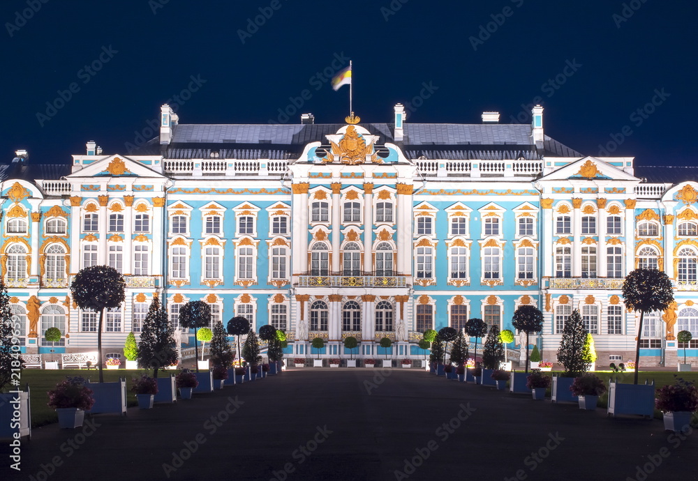 Catherine palace in Tsarskoe Selo (Pushkin) at night, Saint Petersburg, Russia