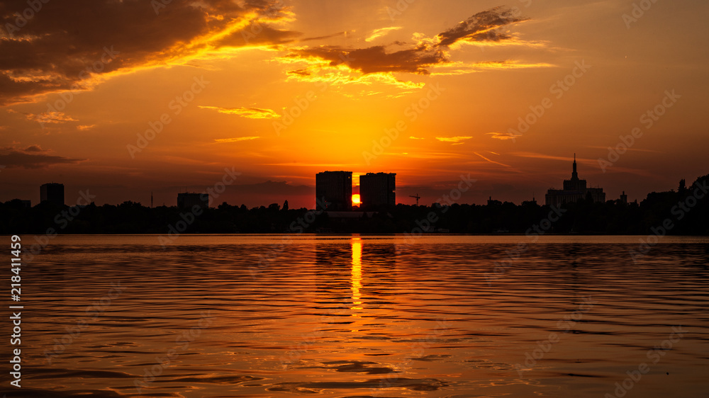 Sunset  with buildings silhouette