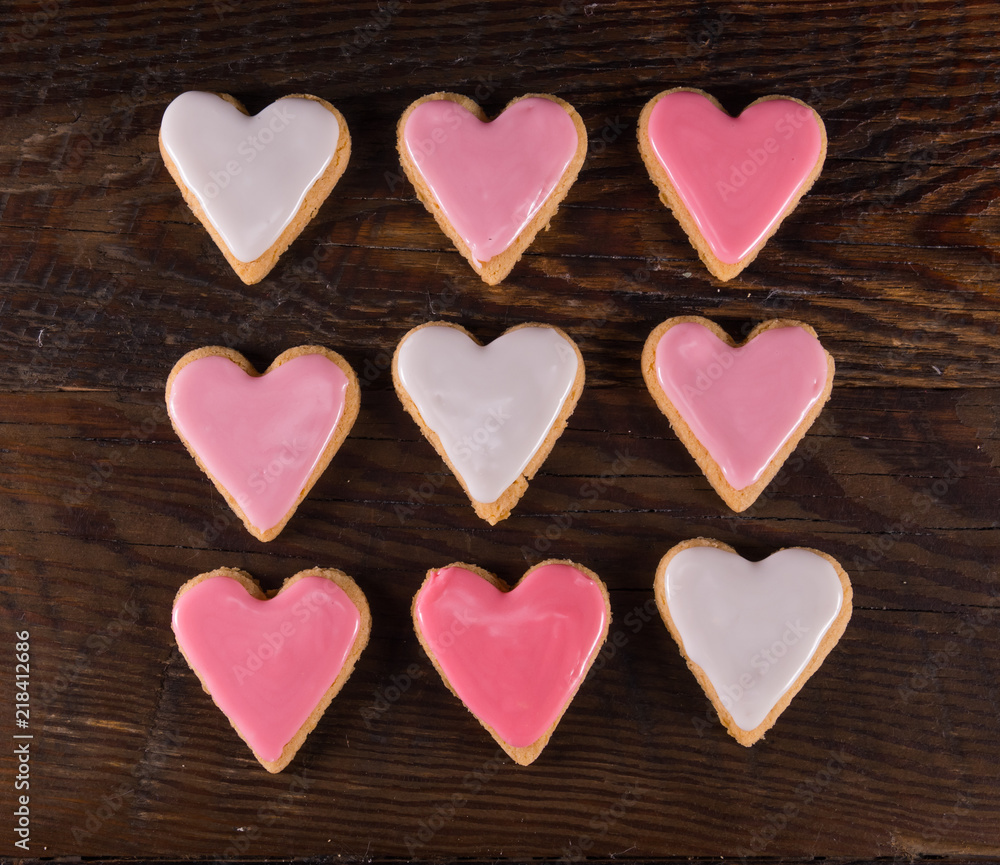Nine Frosted Heart Cookies In Grid