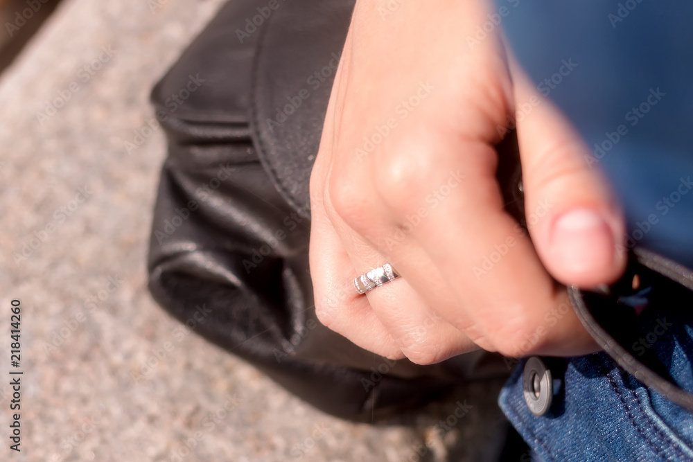 Hand with wedding ring Hand with wedding ring