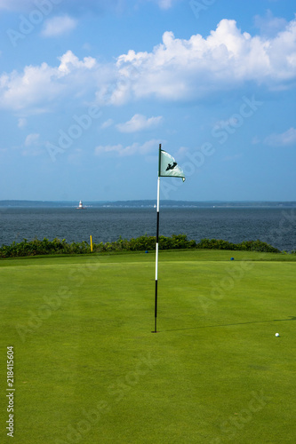 Views of the seventh green (Latimer) on the Fishers Island Club golf course