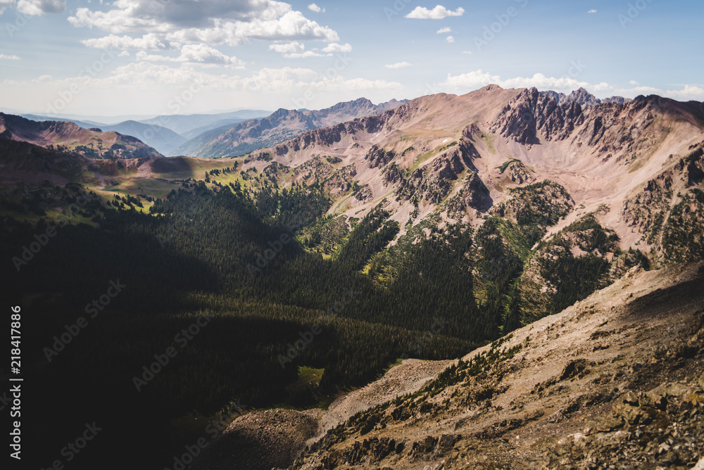 Jagged mountain peaks near Silverthorne, Colorado in summer. 