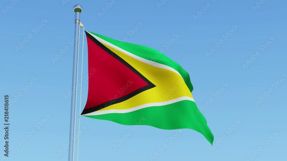 3d flag of Guyana waving in the wind against blue sky. Three dimensional rendering animation. 3d flag of Guyana waving in the wind against blue sky. Three dimensional rendering animation.
