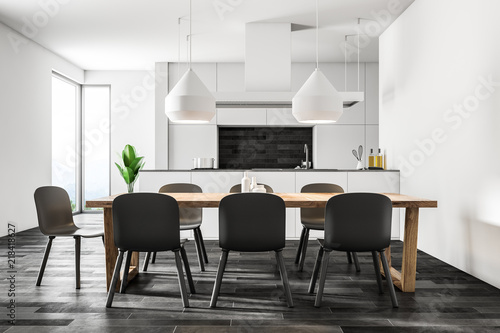 White kitchen and dining room interior