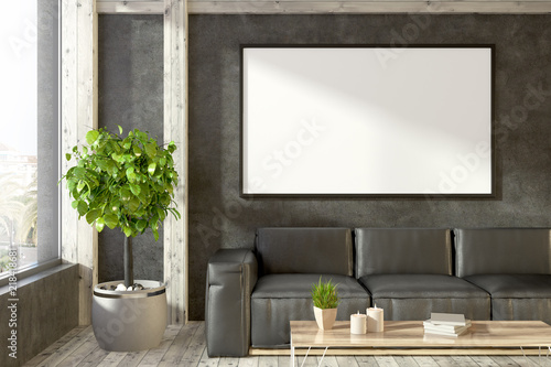 Leather sofa in black living room  banner