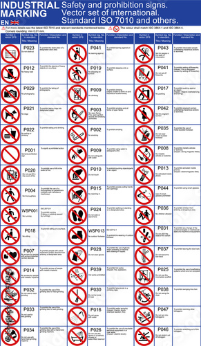 Set of safety signs, prohibition icons for buildings applications. ISO 7010 standard safety symbols. Vector graphic hazard warning symbols marks. Public infographic prohibition signs. Vector prohibiti