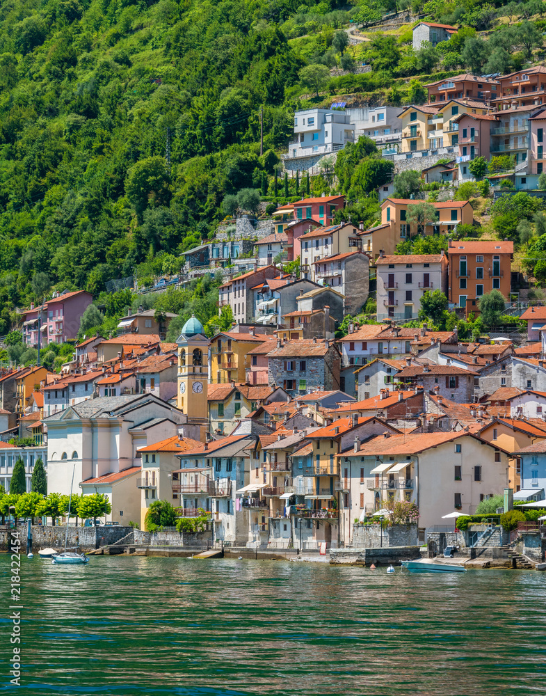 Colonno, colorful village overlooking Lake Como, Lombardy, Italy.